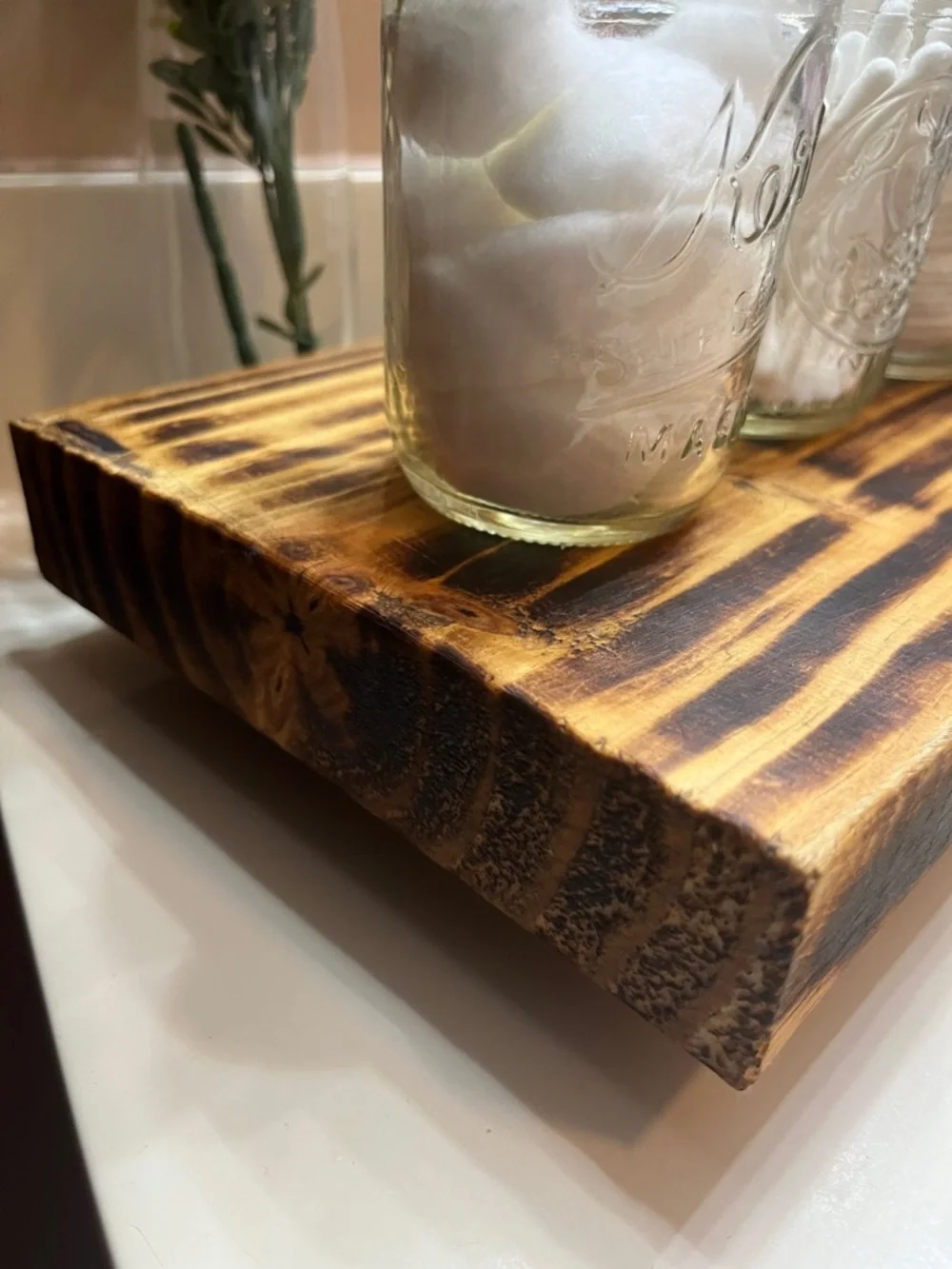 Rustic Bath Counter Riser, Wooden Pedestal Tray, Kitchen Trivet, Handmade